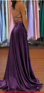 Prom Dresses Spaghetti Straps Criss Cross Purple