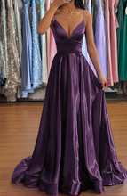 Load image into Gallery viewer, Prom Dresses Spaghetti Straps Criss Cross Purple