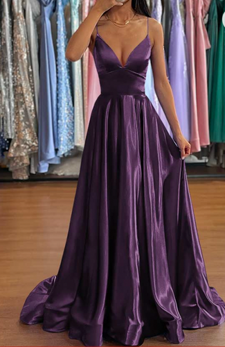 Prom Dresses Spaghetti Straps Criss Cross Purple