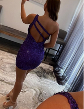Load image into Gallery viewer, One Shoulder Homecoming Dresses Short Sequins