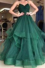 Charger l&#39;image dans la galerie, Green Prom Dresses Spaghetti Straps Tulle