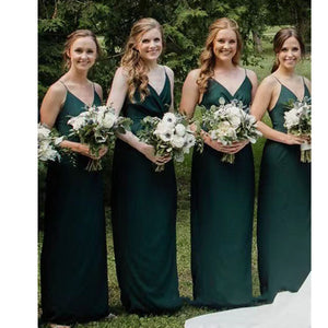 Spaghetti Straps Bridesmaid Dresses Forest Green