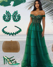 Load image into Gallery viewer, Green Prom Dresses Off Shoulder