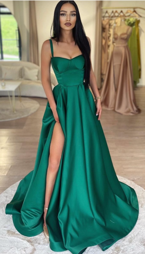 Straps Prom Dresses Green