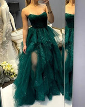 Cargar imagen en el visor de la galería, Green Strapless Prom Dresses Floor Length
