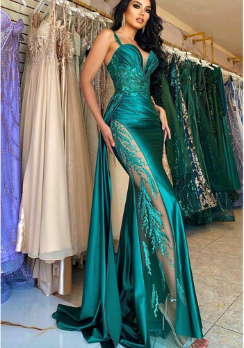 Green Prom Dresses Straps Mermaid with Sequins