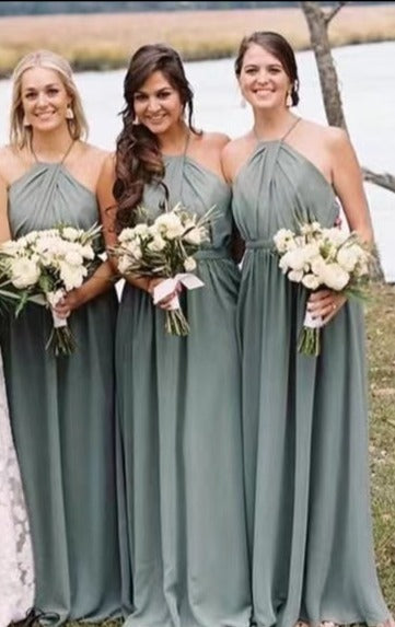 Halter Bridesmaid Dresses Floor Length for Wedding