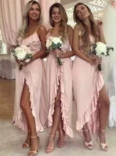 Laden Sie das Bild in den Galerie-Viewer, Pink Bridesmaid Dresses Hi Low for Wedding