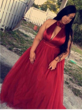 Load image into Gallery viewer, Plus Size High Neck Prom Dresses Red with Keyhole