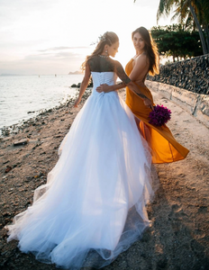Beach Sheer Neck Wedding Dresses Bridal Gown with Lace