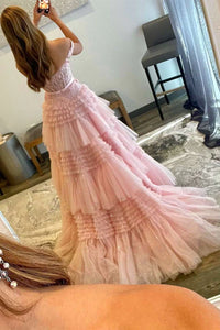 Long Pink Prom Dresses with Bowknot