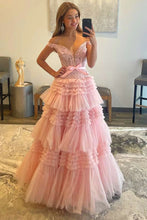 画像をギャラリービューアに読み込む, Long Pink Prom Dresses with Bowknot