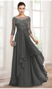 Lace Gray Mother of the Bride Dresses Floor Length