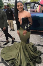 Load image into Gallery viewer, Olive Green Prom Dresses Mermaid with Sleeves