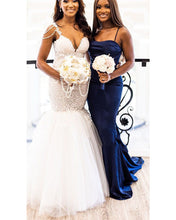 Load image into Gallery viewer, Straps Navy Blue Bridesmaid Dresses for Wedding