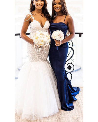 Straps Navy Blue Bridesmaid Dresses for Wedding