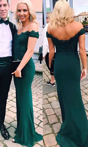 Dark Green Long Prom Dresses with Lace Spandex
