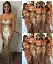 Load image into Gallery viewer, Off Shoulder Bridesmaid Dresses for Wedding Party Sequins