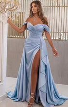 画像をギャラリービューアに読み込む, Off Shoulder Dusty Blue Prom Dresses Slit Side