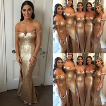 Load image into Gallery viewer, Off Shoulder Bridesmaid Dresses Sequins Mermaid Long Length