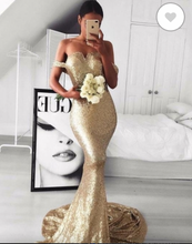 Load image into Gallery viewer, Off Shoulder Prom Dresses Sequins Mermaid Long Length