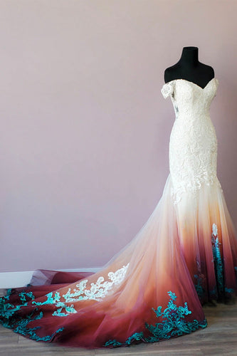 Off shoulder Gradient Wedding Dresses Bridal Gown