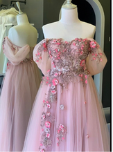 Laden Sie das Bild in den Galerie-Viewer, Off Shoulder Prom Dresses with 3D Flowers