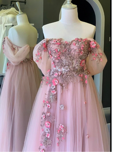 Off Shoulder Prom Dresses with 3D Flowers