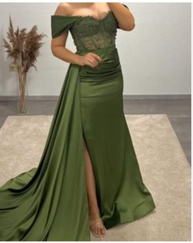 Olive Green Prom Dresses Mermaid with Lace