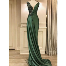 Load image into Gallery viewer, V Neck Prom Dresses Olive Green Long