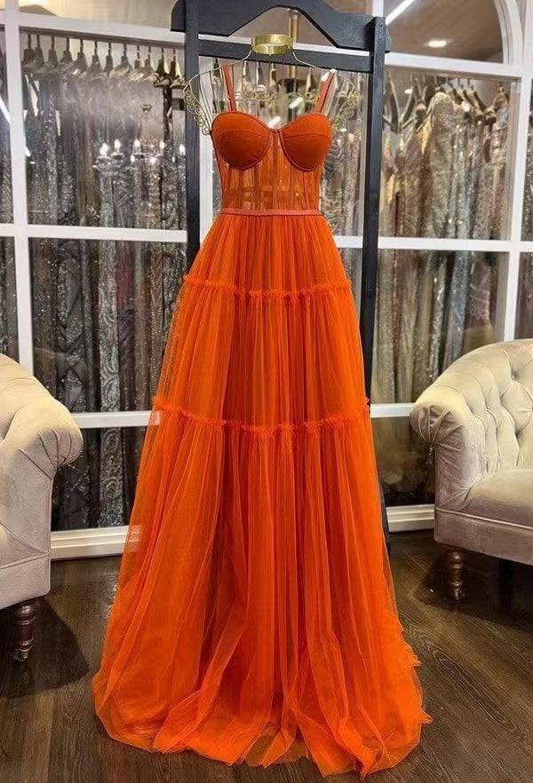 Orange Prom Dresses Straps Corset