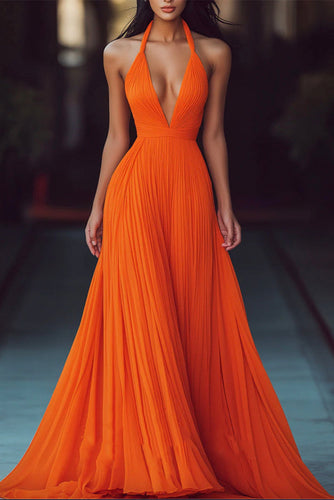 Halter V Neck Maxi Dresses Organe Prom Dresses