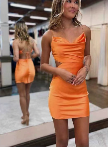 Short Orange Homecoming Dresses Criss Cross