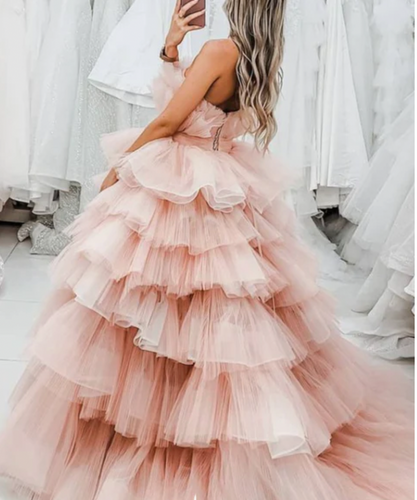 Pink Strapless Princess Dresses Prom Dresses Thousands-layers Puffy