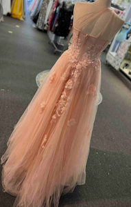 One Shoulder Prom Dresses Tulle with Lace Appliques