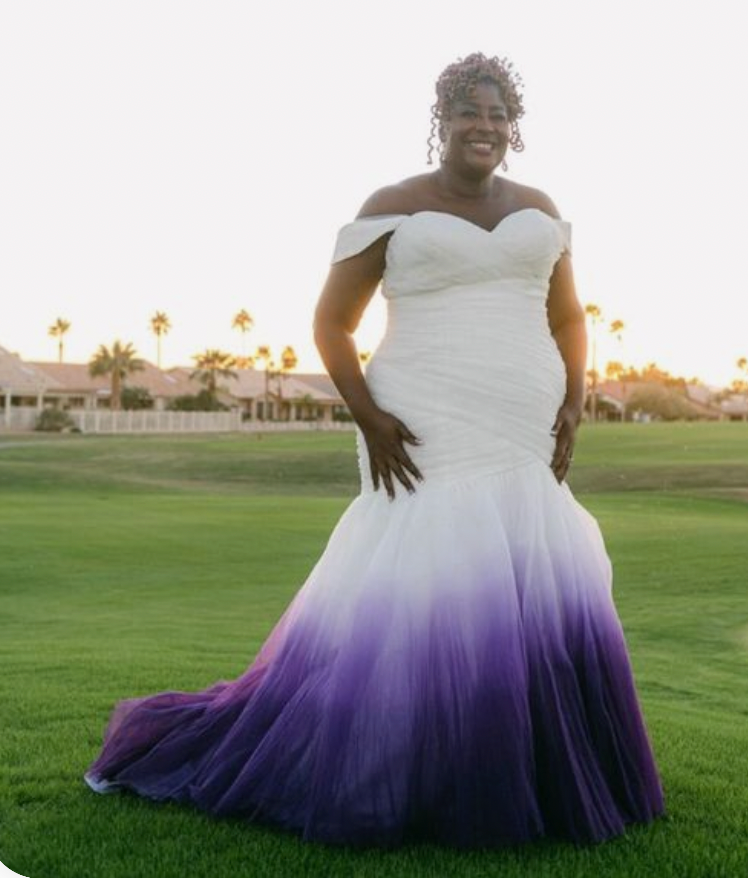 Purple white wedding top dress plus size