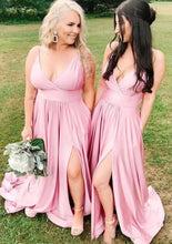 Laden Sie das Bild in den Galerie-Viewer, Plus Size Pink Bridesmaid Dresses Spaghetti Straps