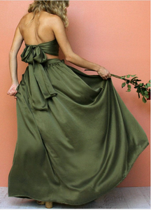 Olive Green Prom Dresses Two Piece Slit Side