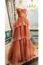 Charger l&#39;image dans la galerie, Dark Orange Prom Dresses Tired Floor Length