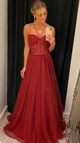 Red Prom Dresses Spaghetti Straps
