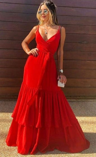 Straps Red Prom Dresses Floor Length