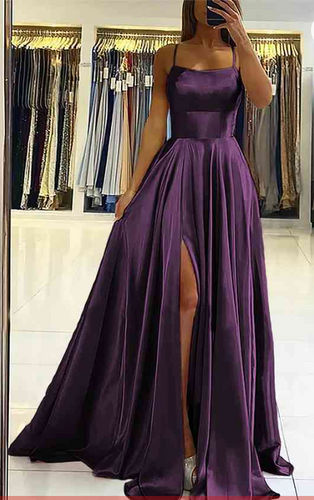 Grape Prom Dresses Spaghetti Straps Criss Cross