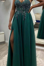 Load image into Gallery viewer, Emerald Green Beaded Prom Dresses Formal Dress