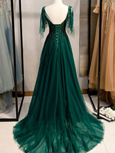 Load image into Gallery viewer, Prom Dresses Dark Green Prom Dresses with Beading