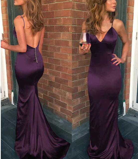 Purple Prom Dresses Spaghetti Straps Mermaid