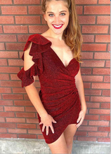 Load image into Gallery viewer, V Neck Burgundy Homecoming Dresses Sequins Short