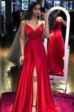 Load image into Gallery viewer, Red Prom Dresses Spaghetti Straps Slit Side