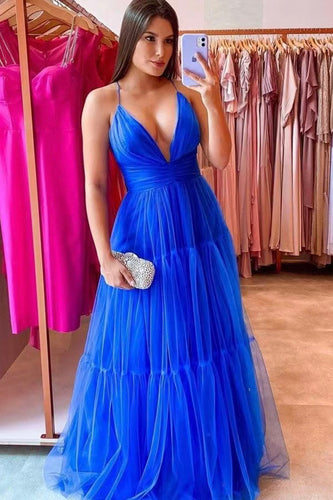 Royal Blue Prom Dresses Floor Length Spaghetti Straps