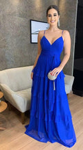 Laden Sie das Bild in den Galerie-Viewer, Royal Blue Prom Dresses Spaghetti Straps Chiffon with Bowknot