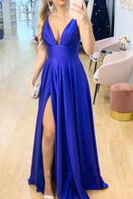 Charger l&#39;image dans la galerie, Royal Blue Prom Dresses V Neck Slit Side